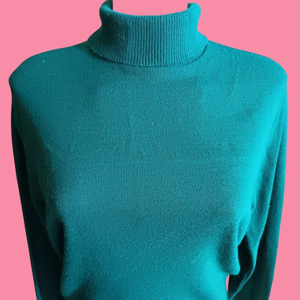 Large Turtleneck Sweater Vintage 1970's Sweetree Zipback Buttery Green Boho